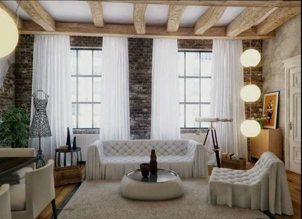 просторная гостиная с двумя окнами и белой мебелью