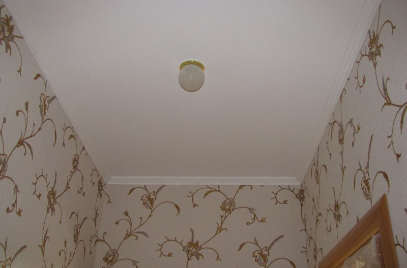 Небольшой светильник на крашенном потолке туалета