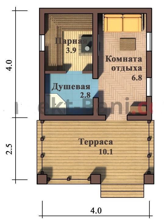 Проекты бань с комнатой отдыха и террасой из газобетона