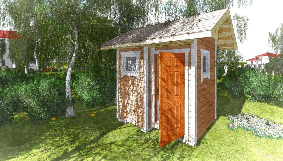 Деревянный душ и туалет для дачи под одной крышей