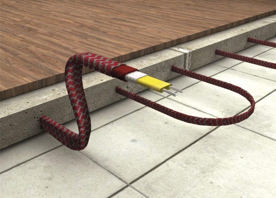 Кабельный обогрев укладывается змейкой или спиралью в отдалении от стен и мебели