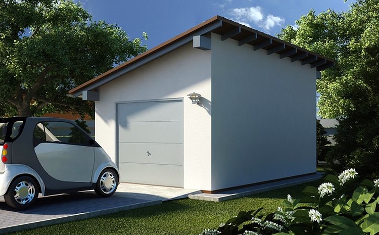 Небольшой гараж с односкатной металлической крышей