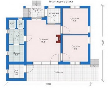 планировка одноэтажного дома с сауной