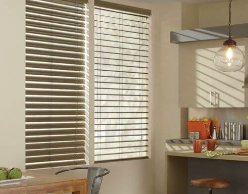 window blinds turned up and down in a kitchen