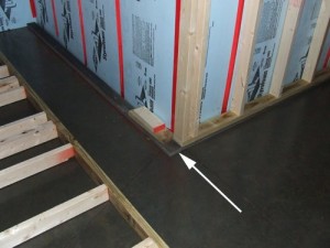Basement framing using composite decking under bottom plate.